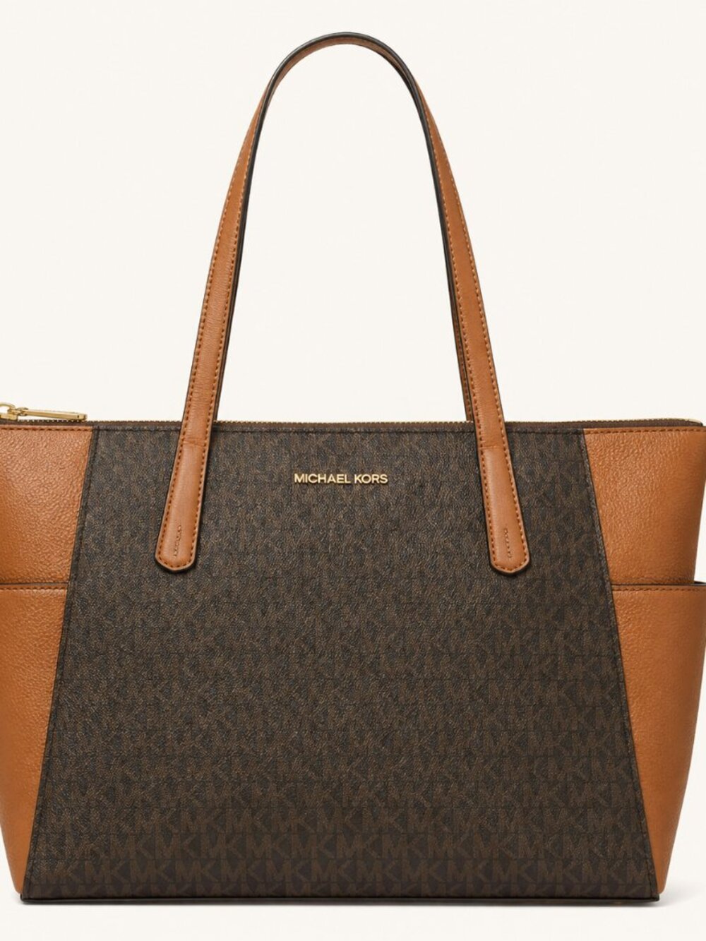 NWT Michael Kors Charlotte Large Brown Signature Logo Leather Tote